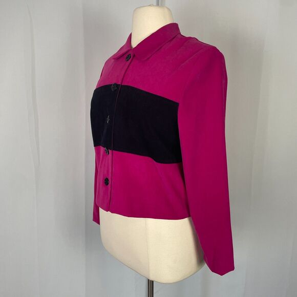 Vintage Blazer Jacket Womens Size 14 Hot Pink Black Stripe Cropped Suede 90s Y2K - Picture 6 of 13